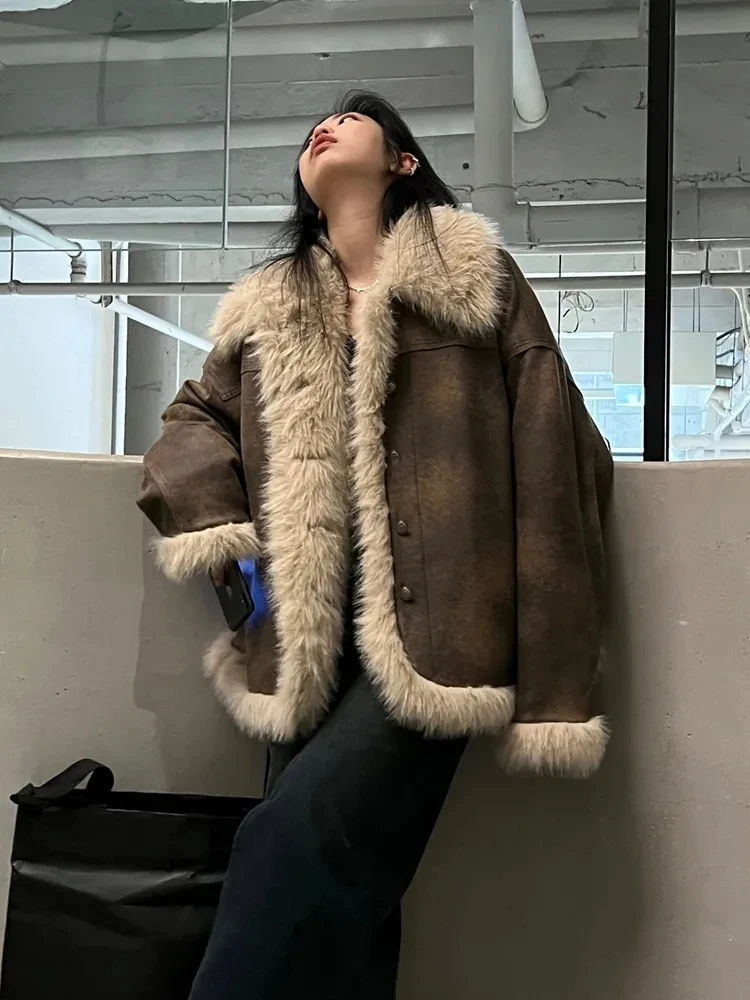 Lamb Wool Fur one Cotton-Padded fUR Coat 2024 Winter Fatty Senior Sense Plus Cashmere Thick Cotton-Padded Coat Jacket Zichao X4