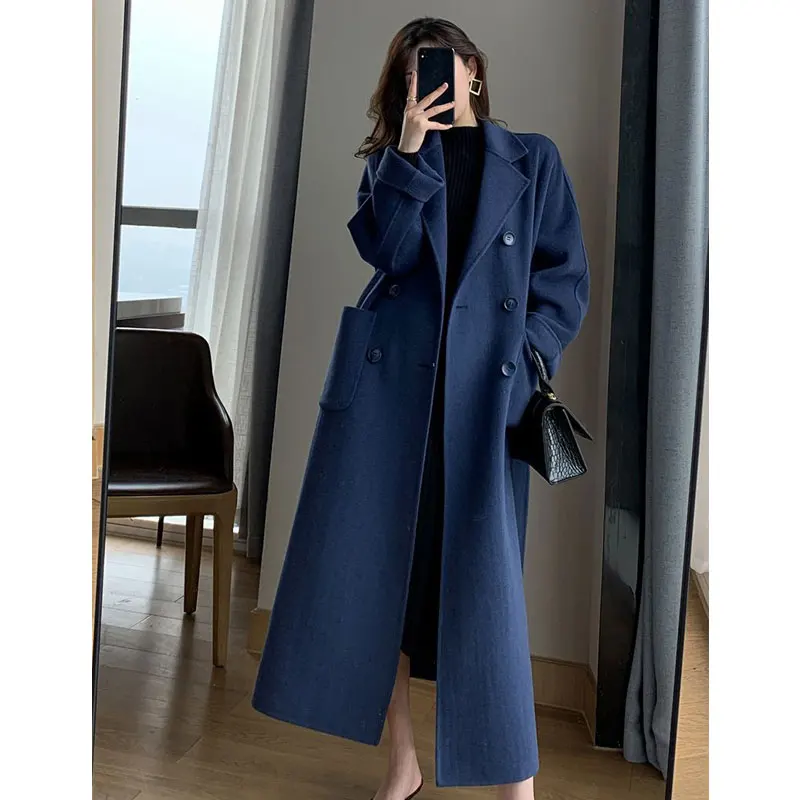 Navy Blue Coat Women Collars | Navy Wool Trench Coat Womens