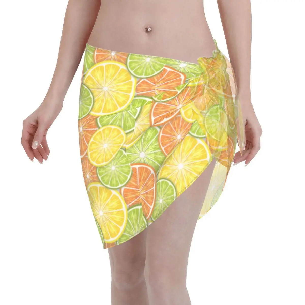 

Orange Citrus Slices Pattern Pareo Swimwear Cover Ups Women Perspective Ladies Skirt Bikini Cover Up