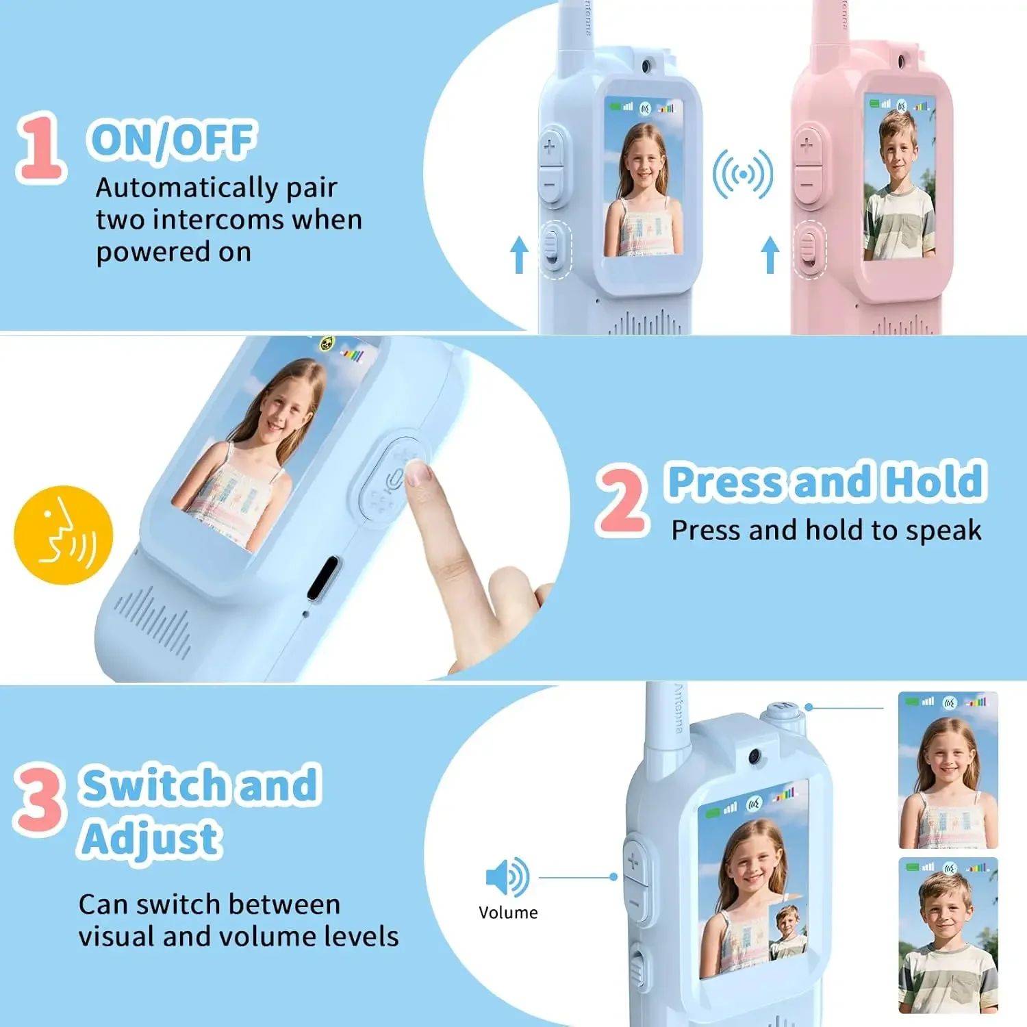 Video Walkie Talkies for Kids USB-C Charging One-Key Call Portable Toy Fun Intercom for Indoor Games and Outdoor Activities - 6