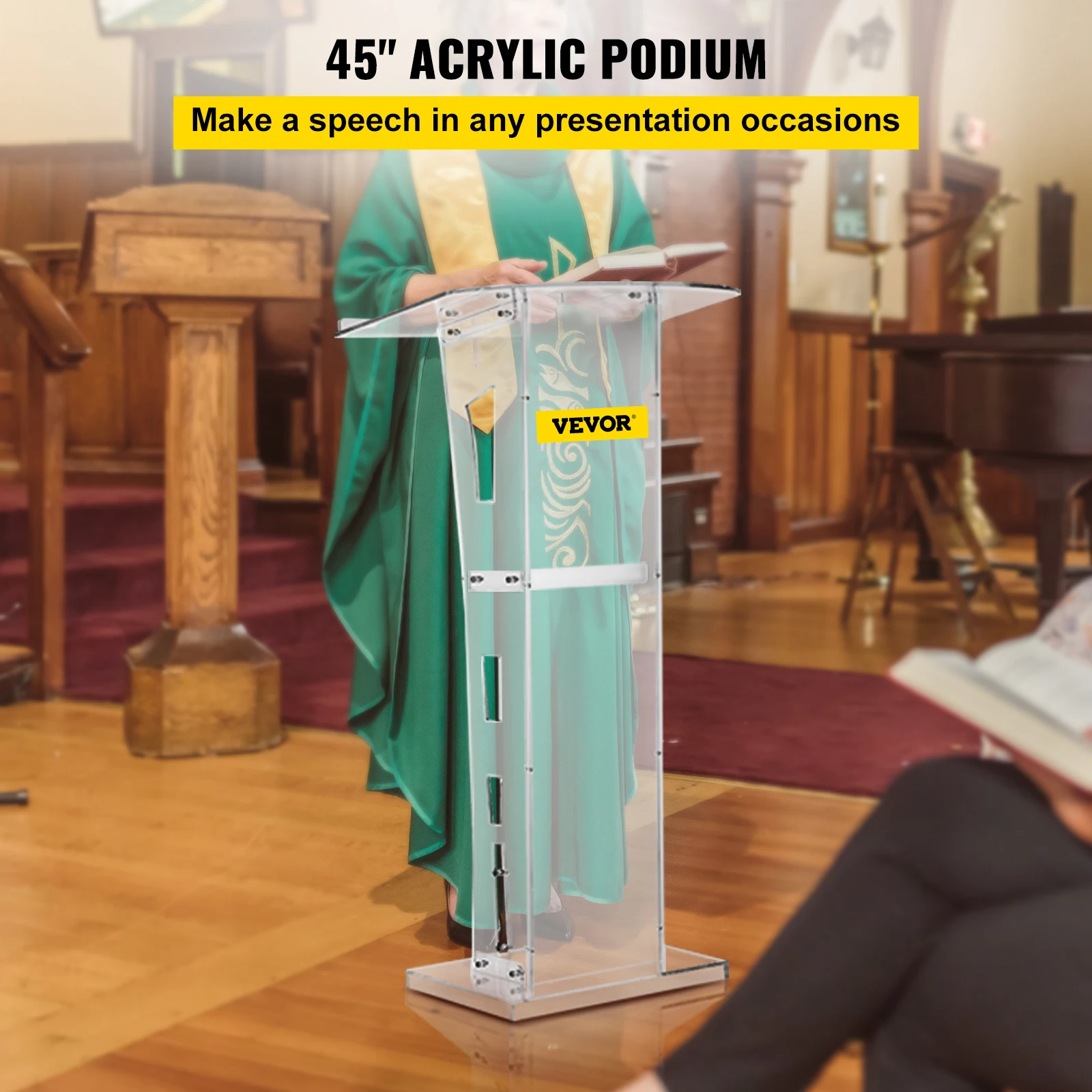 VEVOR Acrylic Podium 45in Tall Plexiglass Podium 47.5in School Table Acrylic Pulpits for Churches with 8 mm Thick Acrylic Board 2