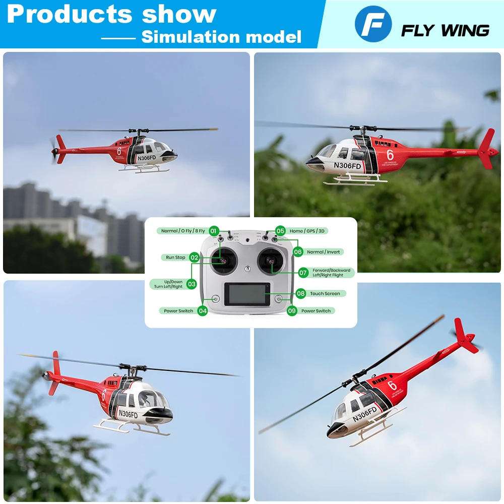 Flywing Bell 206 RC Helicopter V3 6CH GPS Altitude Hold Two Rotor 1:16 RC Scale Helicopter PNP RTF With H1 Flight Control System 5