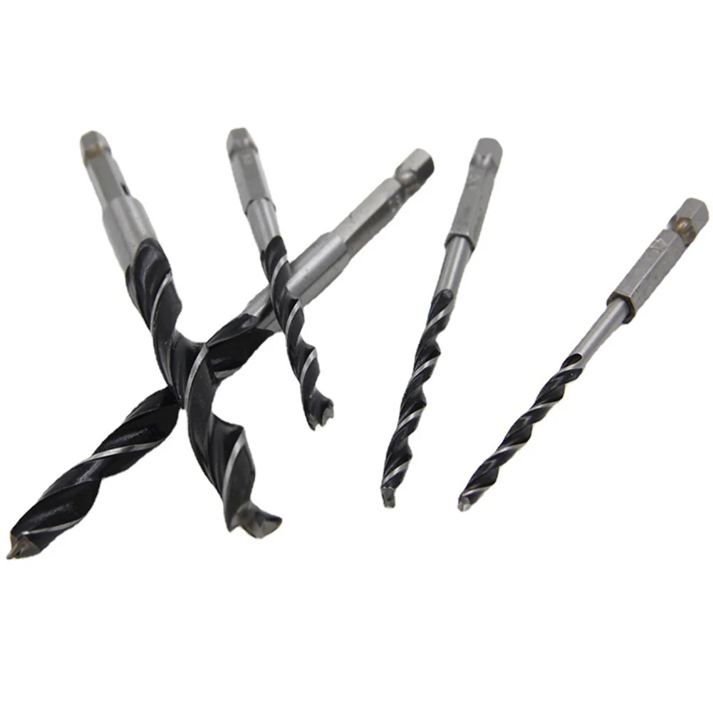 5Pcs Hexagon Handle Three Point Woodworking Drill High Carbon Steel Wood Drill Bits Kit 4-10mm Drilling For Wood Electric Tool