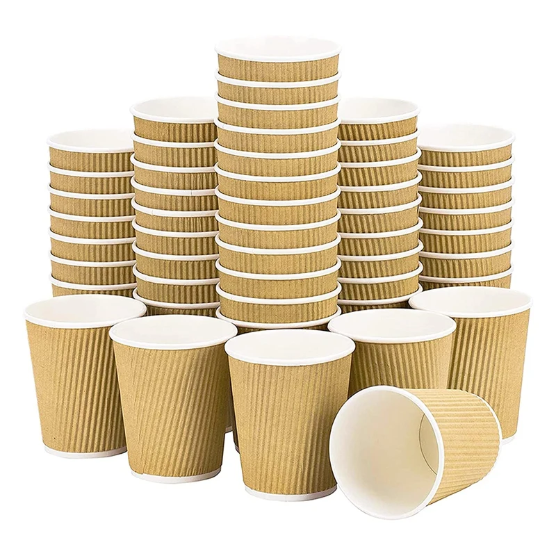 100X 8oz DISPOSABLE CUP BROWN PAPER RIPPLE CUPS PARTY COFFEE TEA SHOP TAKEAWAY 