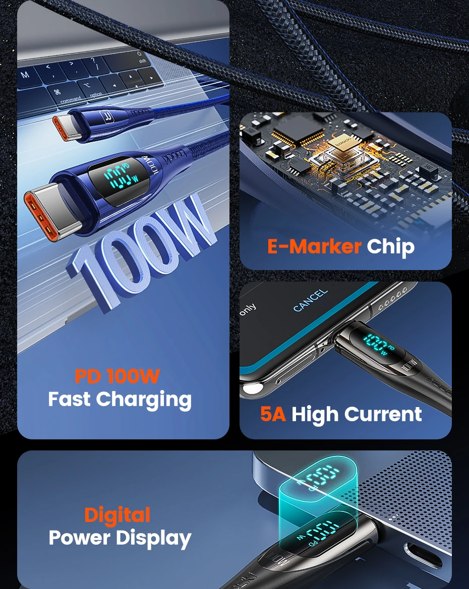PD 100W Cable USB Type C to USB C 6A Fast Charging Cord Data Wire for Huawei P40