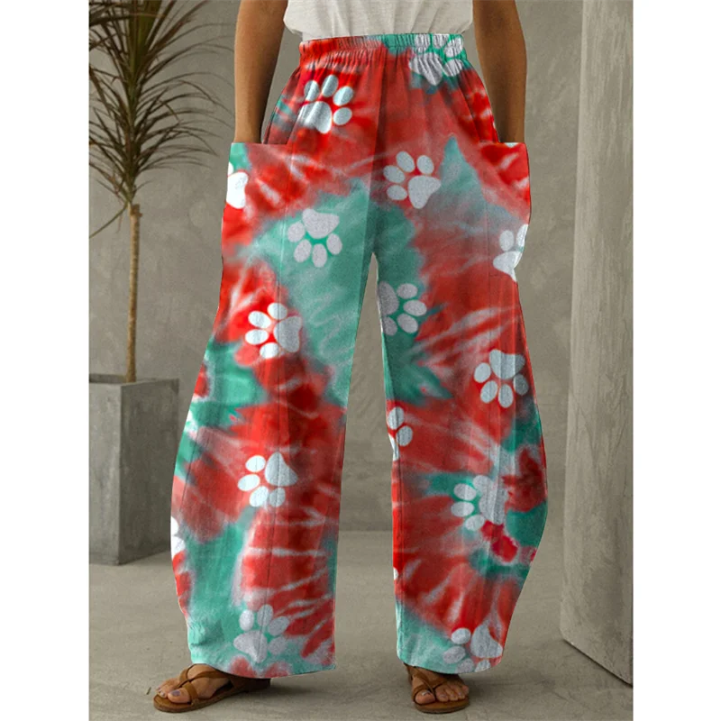 Cartoon Print Casual Pants Women Trendy Wide Leg Pants Summer