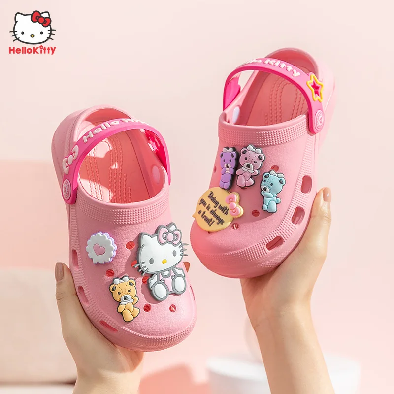 

Kawaii Sanrio Anime Hello Kitty Children's Sandals Summer Outdoor Soft Bottom Garden Shoes Cute Girl Cartoon Beach Shoes Gifts