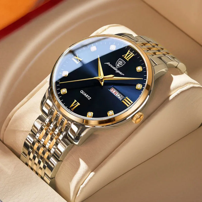 

Top Brand Men Watch Stainless Steel Top Quailty Luxury Push Button Hidden Clasp Waterproof Luminous Date Week Sport Wrist Watch