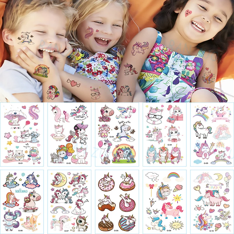 Temporary Tattoos Child Children Stickers Children's Baby Tattoo Waterproof Kids Tatoos Sticker Unicorn the Face Transfer Girls children windproof automatic umbrella rain unicorn folding umbrellas coating anti uv umbrella kids parasol girls child