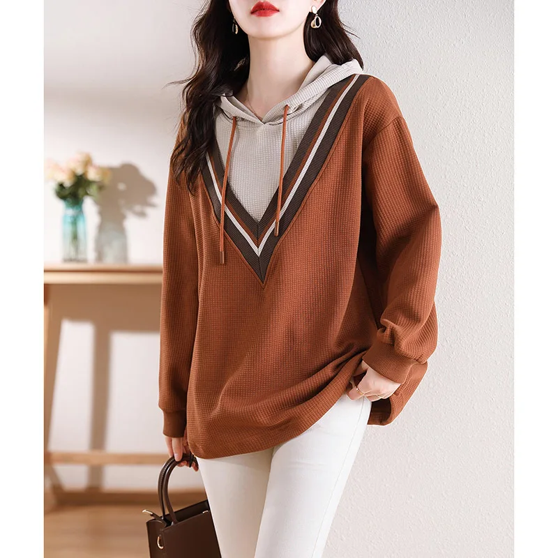 Autumn Winter Women Loose Hoodies 2023 New Casual Fake Two Pieces Thick Sweatshirts Female Korean Fashion Contrast Style Tops