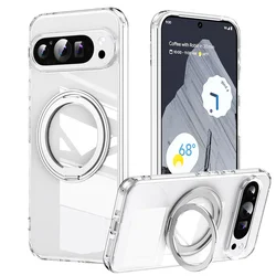 Luxury 360° Rotating Magnetic Phone Case with Folding Bracket & Shockproof Protection - Pixel 8A (Transparent)