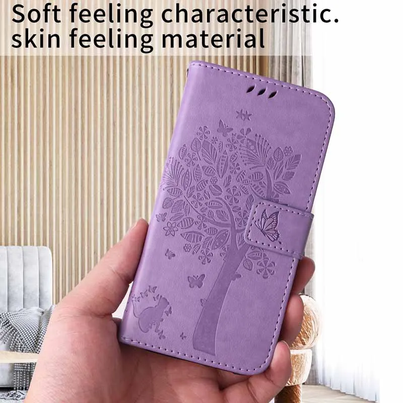 Leather Flip Wallet Case with Magnetic Card Slots and Stand, Book Style Cover