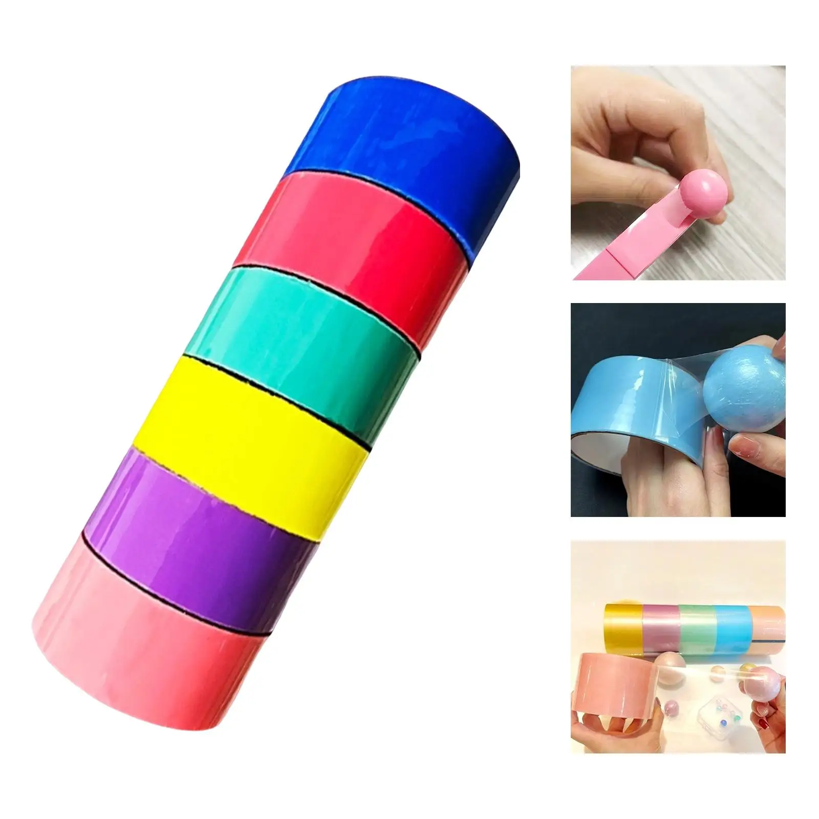 6 Pieces Funny Ball Masking Tape Candy Color Tape for Adults Kids Party  Supplies , 4.8cm 