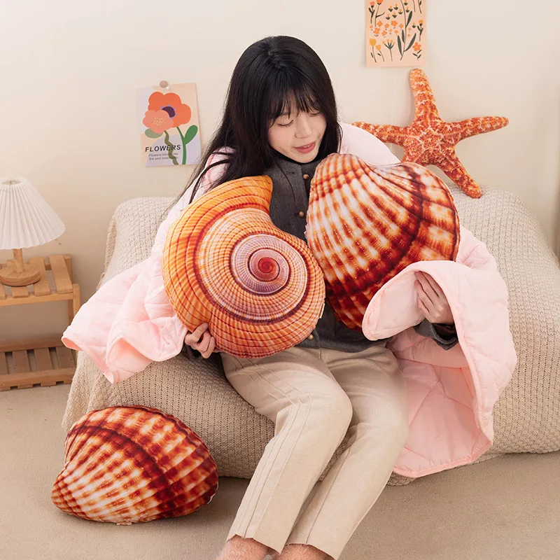 Simulation 40cm Sea Creature Plush Toys Pillow Soft Stuffed 3d Print Shell Starfish Conch Doll Sofa Cushion for Kids Girls Gifts ship ocean shower curtain cartoon blue wooden anchor whale starfish conch shell fish lighthouse children adventurer bath screen