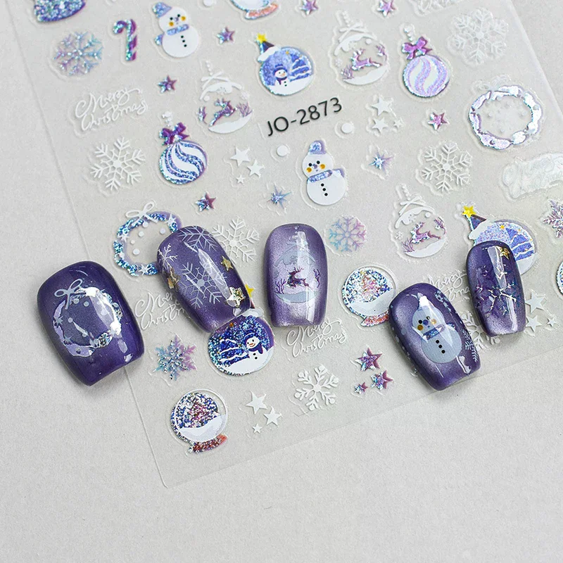 1Sheet 3D Sparkle Snowflake Nail Stickers - Self-Adhesive Colorful Christmas Tree Winter Decals, DIY Manicure Sliders for Salon