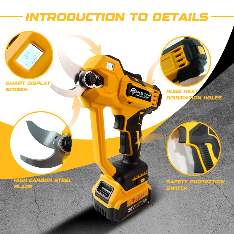 브러시리스 50mm 전동 가위 듀월트 20V 배터리용 무선 과일나무 분재 전동 가지치기 가위