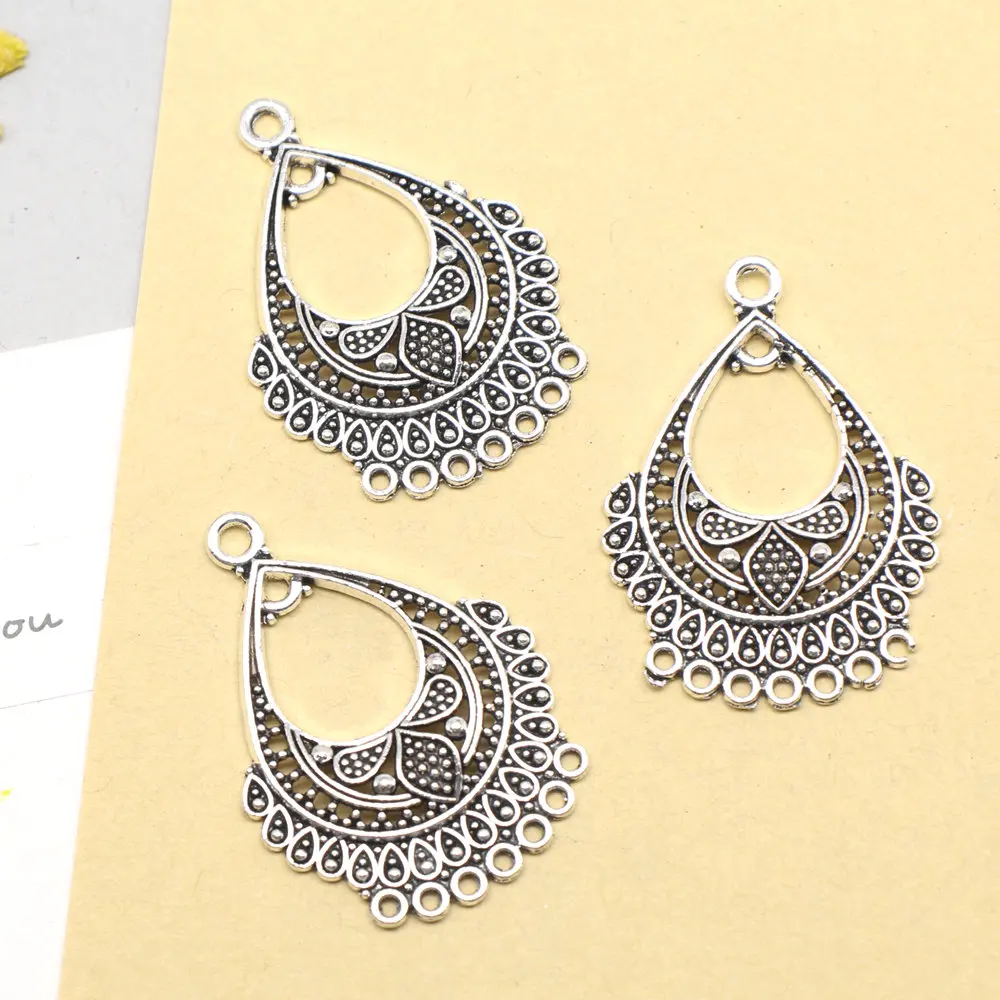 

5pcs 26x32mm Water Drops Earring Connector Woman Pendant Component Fashion Jewellery Antique Silver Color