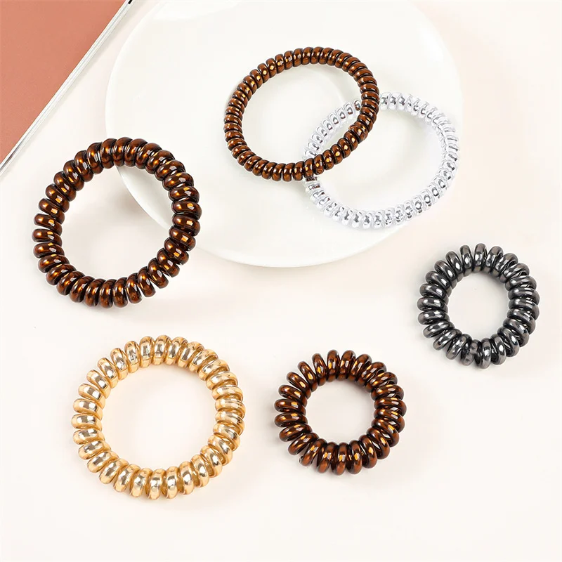 12pcs/Set Telephone Cord Scrunchies Spiral Hair Ties Metal Color Phone Cord Elastic Hair Bands Women Hair Accessories