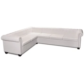 Chesterfield Corner Sofa 6 Seater Artificial Leather White 2