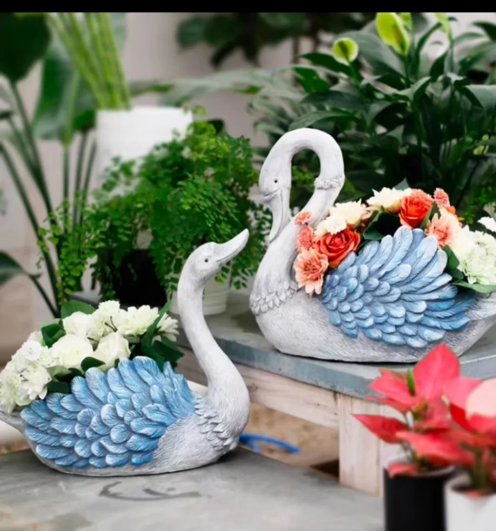 Big Cement Concrete Planter flower pot fiberglass swan shape Molds for Outdoor Garden House Building Decoration