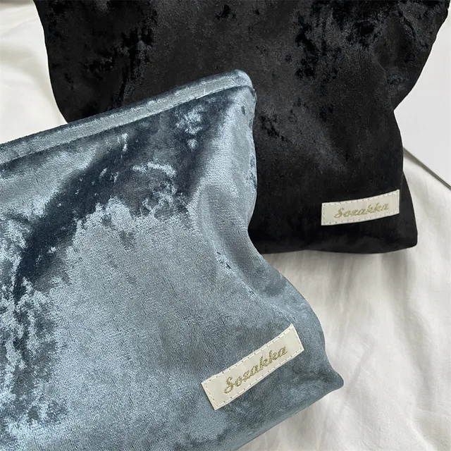 Velvet Cosmetic Bag Portable Travel Toiletry Organizer Soft Makeup Storage Pouch