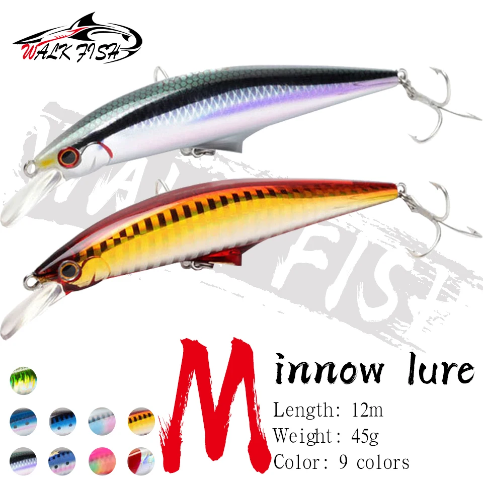 

WALK FISH 1PCS 12cm 45g Sinking Minnow Fishing Lures Artificial Wobblers Carkbait Hard Bait 3D Fisheyes Swimbait For Bass Pike