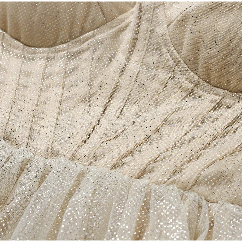 

Sexy Spaghetti Straps Evening Party Dresses Women Shinny Sequins Beading Tube Top Gowns 2022 Female Sleeveless A Line Tutu Dress