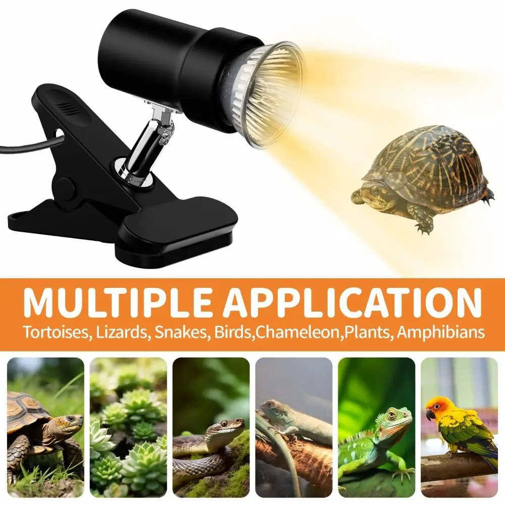 25W/50W/75W Turtle Basking Lamp Adjustable Heating Clip-on Lamp Holder Reptile Heat Lamp Vivarium Reptiles Basking Pet Heat Bulb