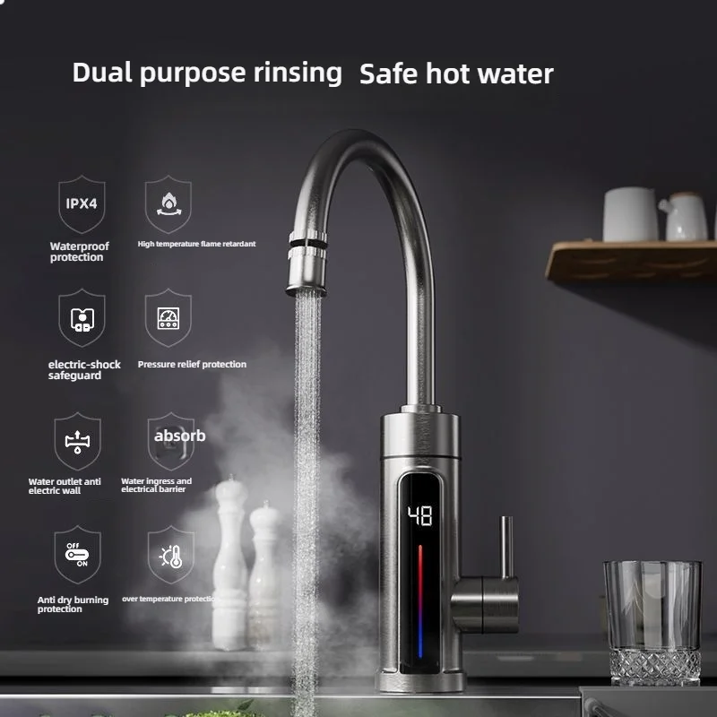 3300W Instant Electric Water Heater Shower Digital Display 220V Kitchen Sink Faucet Bathroom Tankless Hot Water Tap Heater