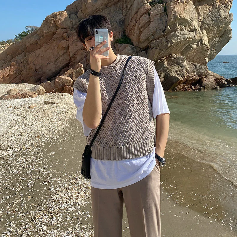 

Летний короткий жилет с круглым вырезом, Свободный Повседневный жилет без рукавов с открытыми плечами, мужской и женский свитер, жилет