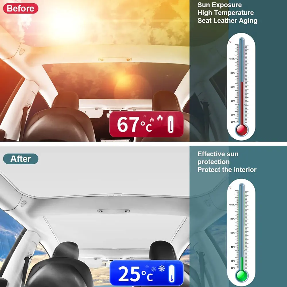 Sunshades For Tesla Model 3 Sunroof Highland 2025 Model Y 2020-25 Ice Cloth Buckle Sun Pare Glass Front Rear Skylight Accessory 5