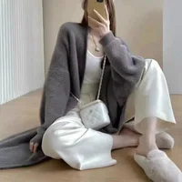 Autumn and winter loose and lazy style open knit coat, thick knee length imitation mink fur long sleeved sweater, warm jacket - Image 3