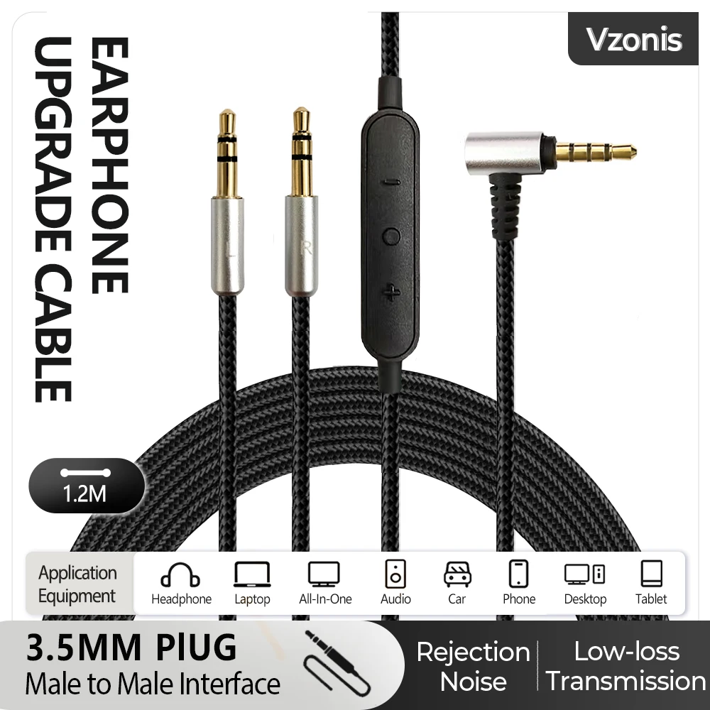 Nylon Braided Replacement Audio Cable With Volume Control for DENON AH-D7100 D7200 D600 D9200 D5200 Meze 99 Classics