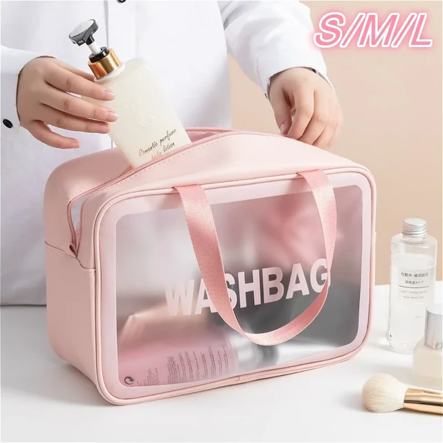 Bolsa de aseo transparente de viaje, 3 piezas, bolsa de cosméticos de  maquillaje, bolsa de lavado de viaje transparente para mujeres y niñas,  Rosado