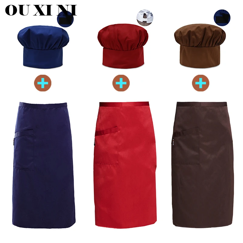 Solid Color Chef Apron Hat Restaurant High Quality Cooking Apron Hotel Catering Serve Work Mushroom Hat