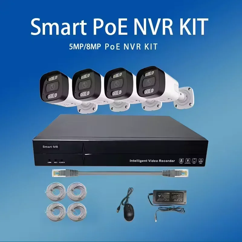 5MP PoE 보안 카메라 시스템 가정용 감시 NVR 키트 4개 IP 보안 카메라 실내외 양방향 오디오