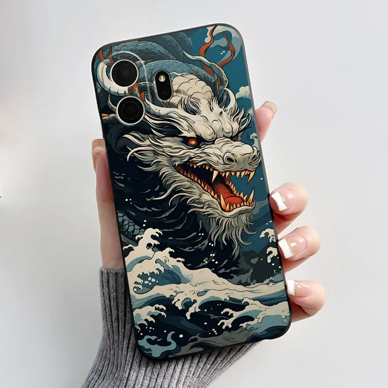 Black Silicone Shockproof Phone Case with Love Moon Pattern - Stylish and Protective Design