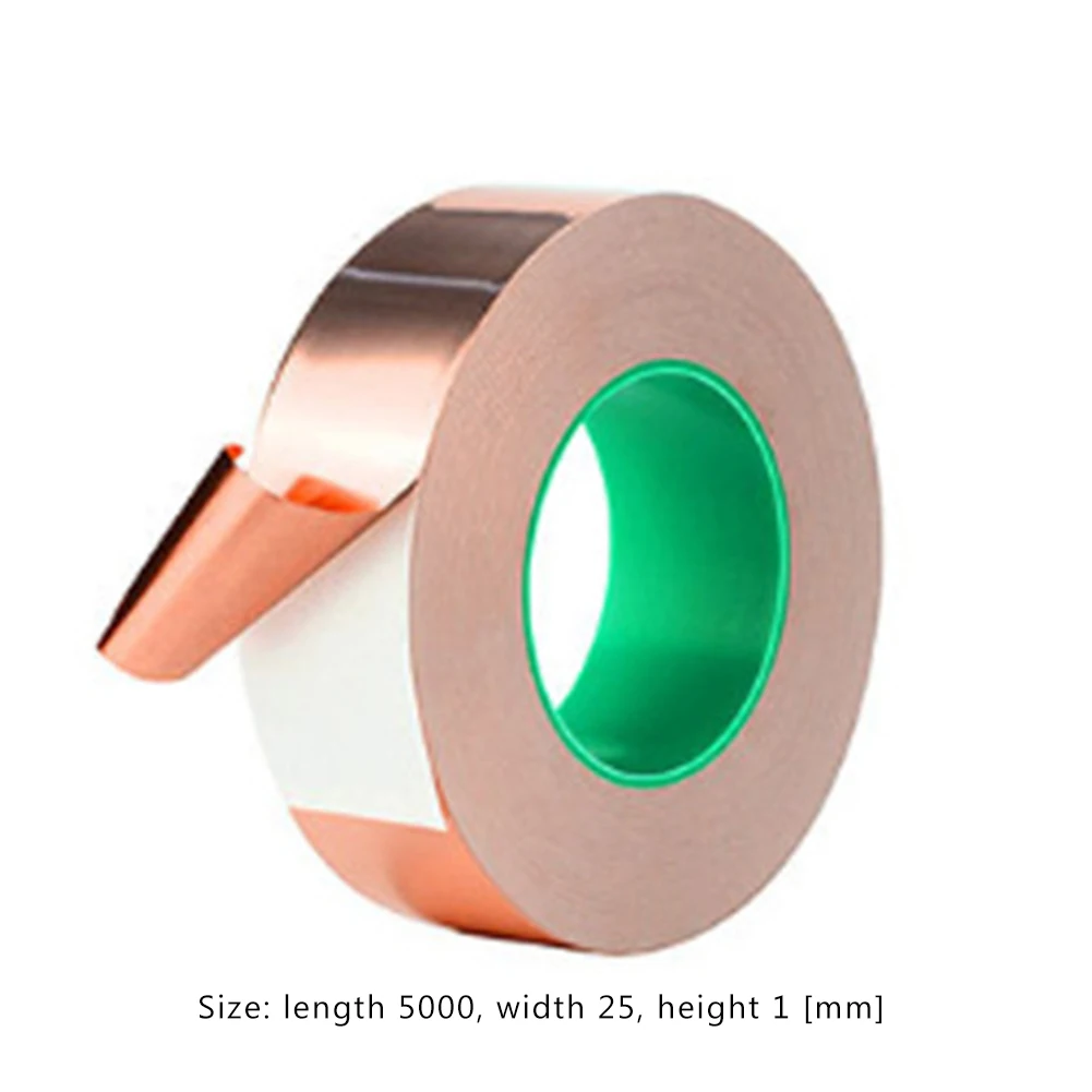 5m Conductive Copper Foil Tape Heat Insulation Tape Self Adhesive Conductive Shielding Tape Double-sided 25mm for EMI Shielding