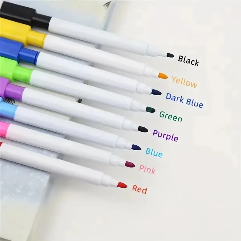 Set of 8 Small-sized Magnetic Whiteboard Dry Erase Markers for Children's Graffiti, Small Drawing Pens in Color, Convenient