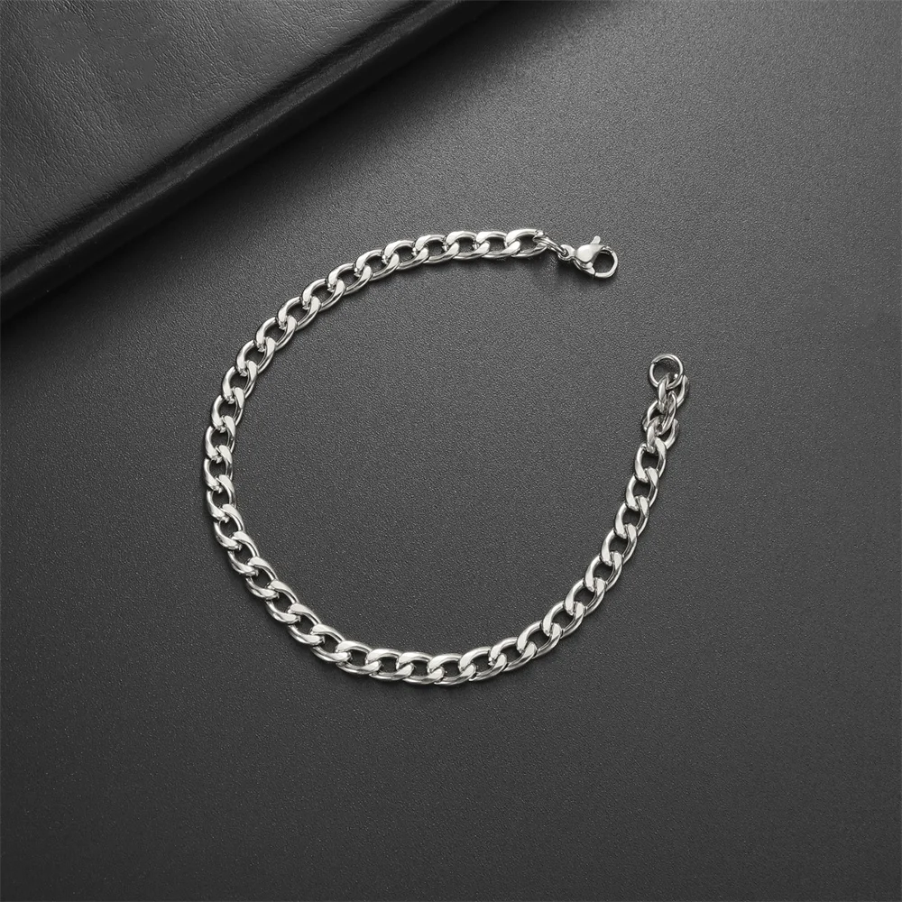 Einfache Edelstahl kubanische Kette Armband für Frauen Männer Armband klassische Paar Armbänder Schmuck Weihnachts geschenk Großhandel – Detail 20