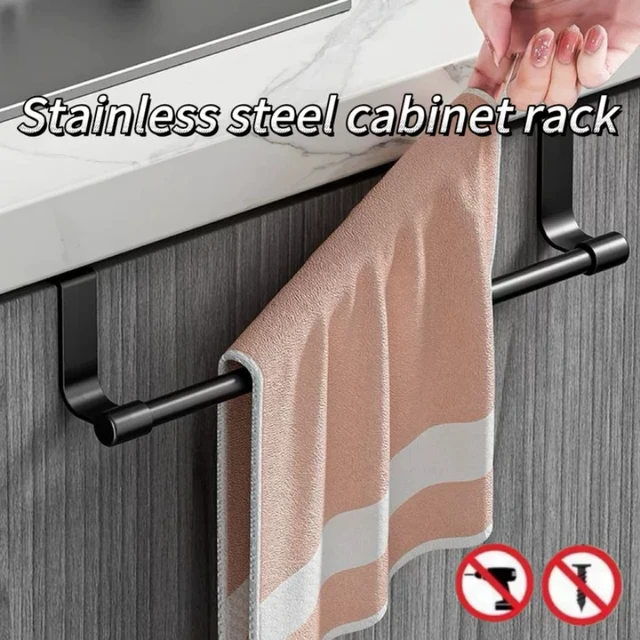 Porte-serviettes sur porte en acier inoxydable, organisateur de rangement, salle de bains, armoire de cuisine, porte-serviettes suspendue 1