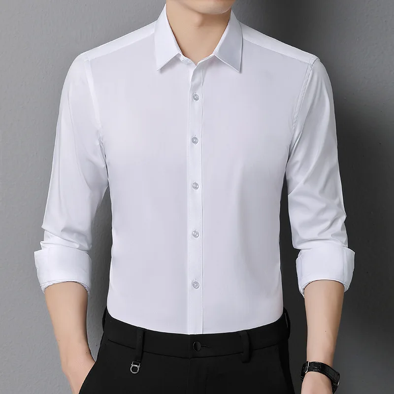 

Men's Business Casual Shirt Slim Fit Long Sleeve Solid Polo Collar Long Sleeve Shirt