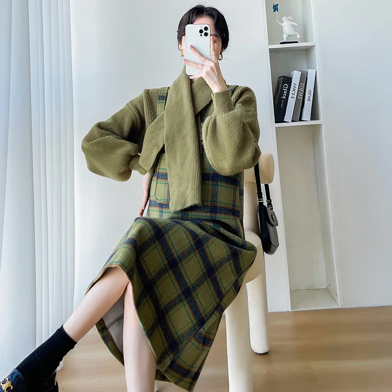 Nursing Sweater School Sweater Women Jumper Shirt Green Sweater for Maternity Long Sleeve Turtleneck Fashion Pregnant Woman Knitwear Solid Color Knitting Pullovers with Scarf