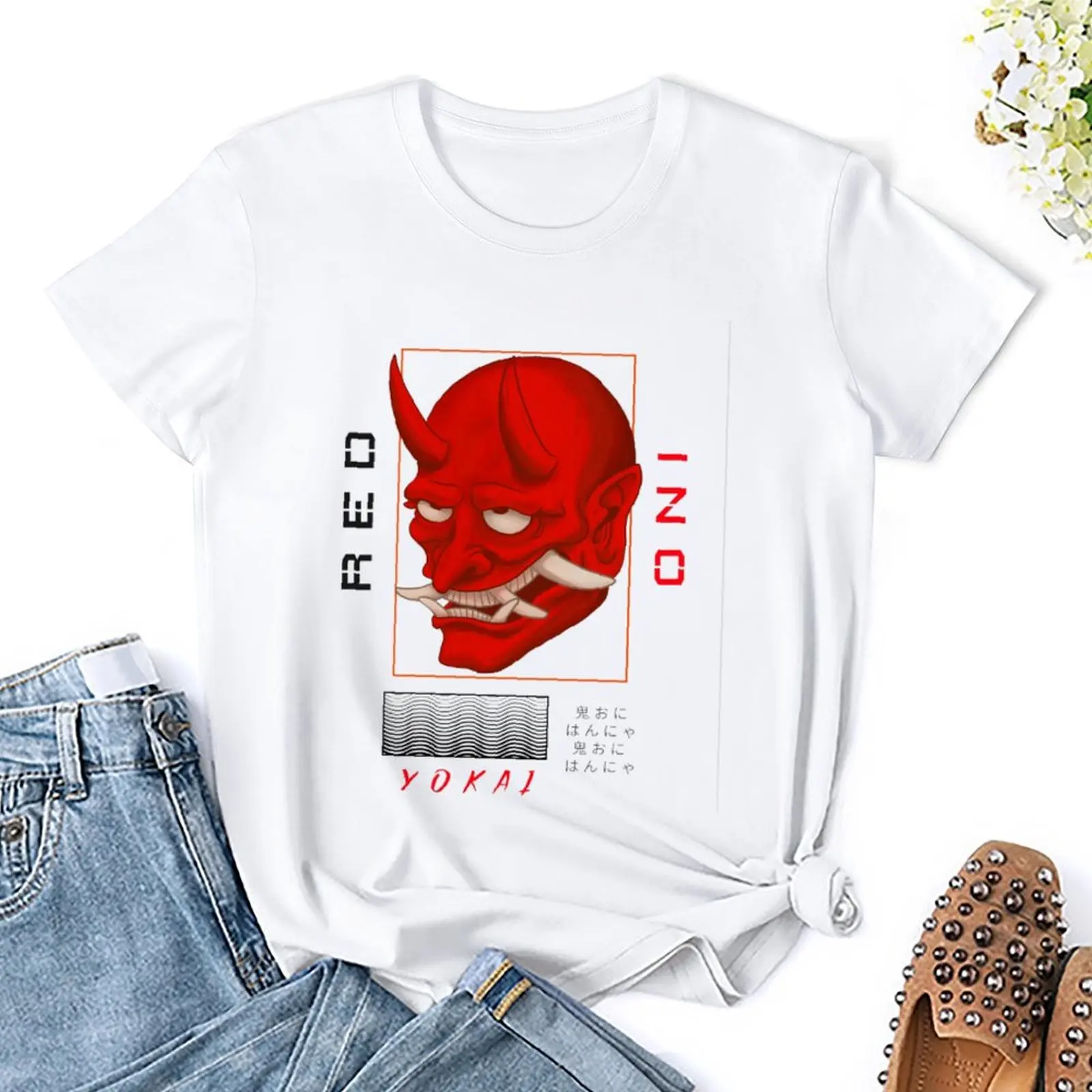Girocollo Rosso Oni Yokai Orge In Vendita Demon Japan T-Shirt Magliette Sportive Vendita Calda Humor Graphic Home