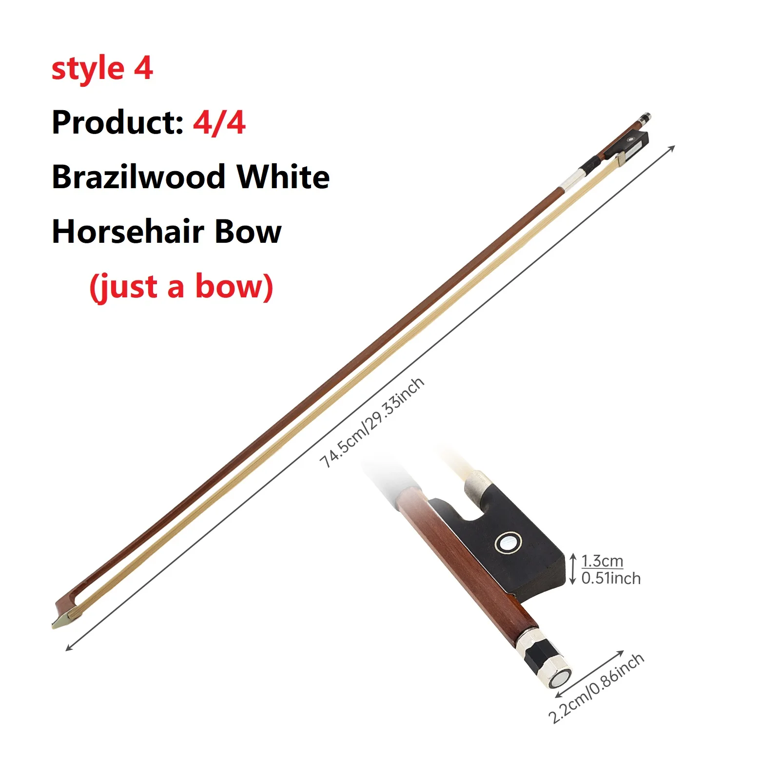 Brazilwood White Horsehair Ebony Frog Violin Bow Fiddle Bow Violin Accessories 1/4 4/4 4 Styles for Optional