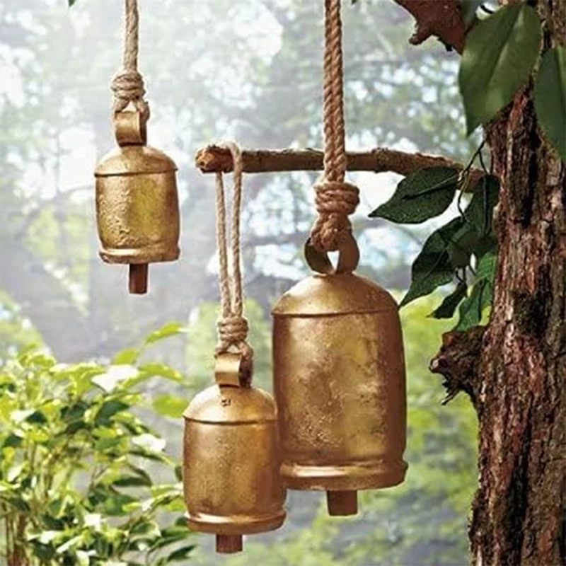 

Cast Iron Hanging Cow Bells Set Of 6 Hanging Harmony Bells Garden Rustic Relaxing Tranquil Wind Chimes