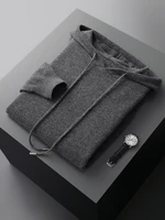CHICUU Men Hooded Pullover Sweater Autumn Winter Thick 100% Merino Wool Knitwear Long Sleeve Casual Style Clothing Tops 1