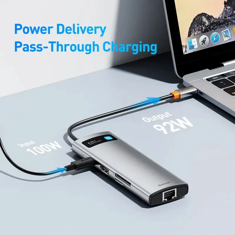 Baseus 4K 60Hz USB C Hub Type C to Ethernet Port PD 100W Adapter for Macbook Pro USB 3.0 Hub Laptop Tablet Accessories 4