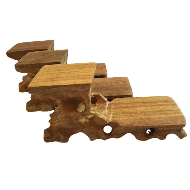 Semicircle Square Purple Clay Pot, Rare Stone, Jade Root Carved, High and Low, Solid Wood Base, Ornament