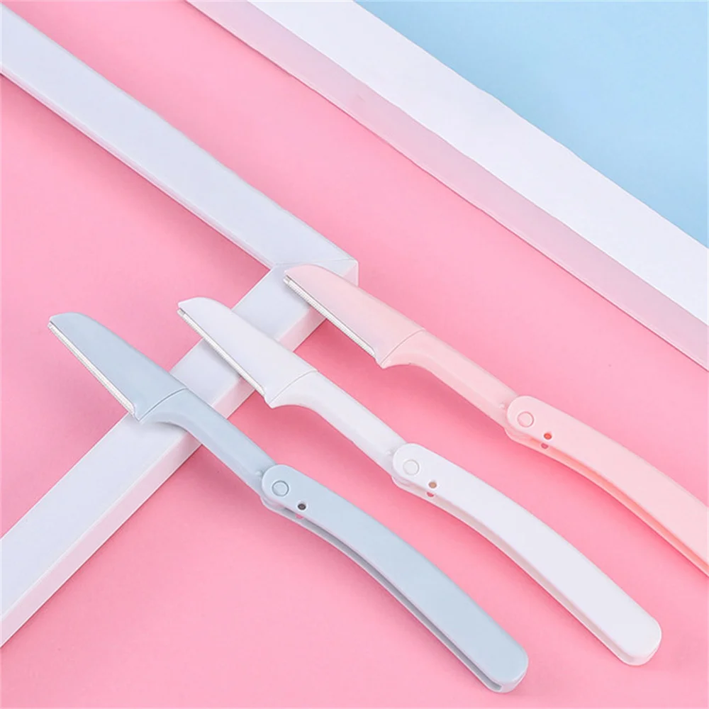 Stainless Steel Eyebrow Trimmer Scissors Color Titanium With Comb Removable Facial Hair Removal Shaver Cutter Makeup Accessories